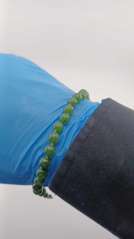 British Columbia Nephrite Jade Beaded Bracelet Jade Jewelry Highly Translucent wearing