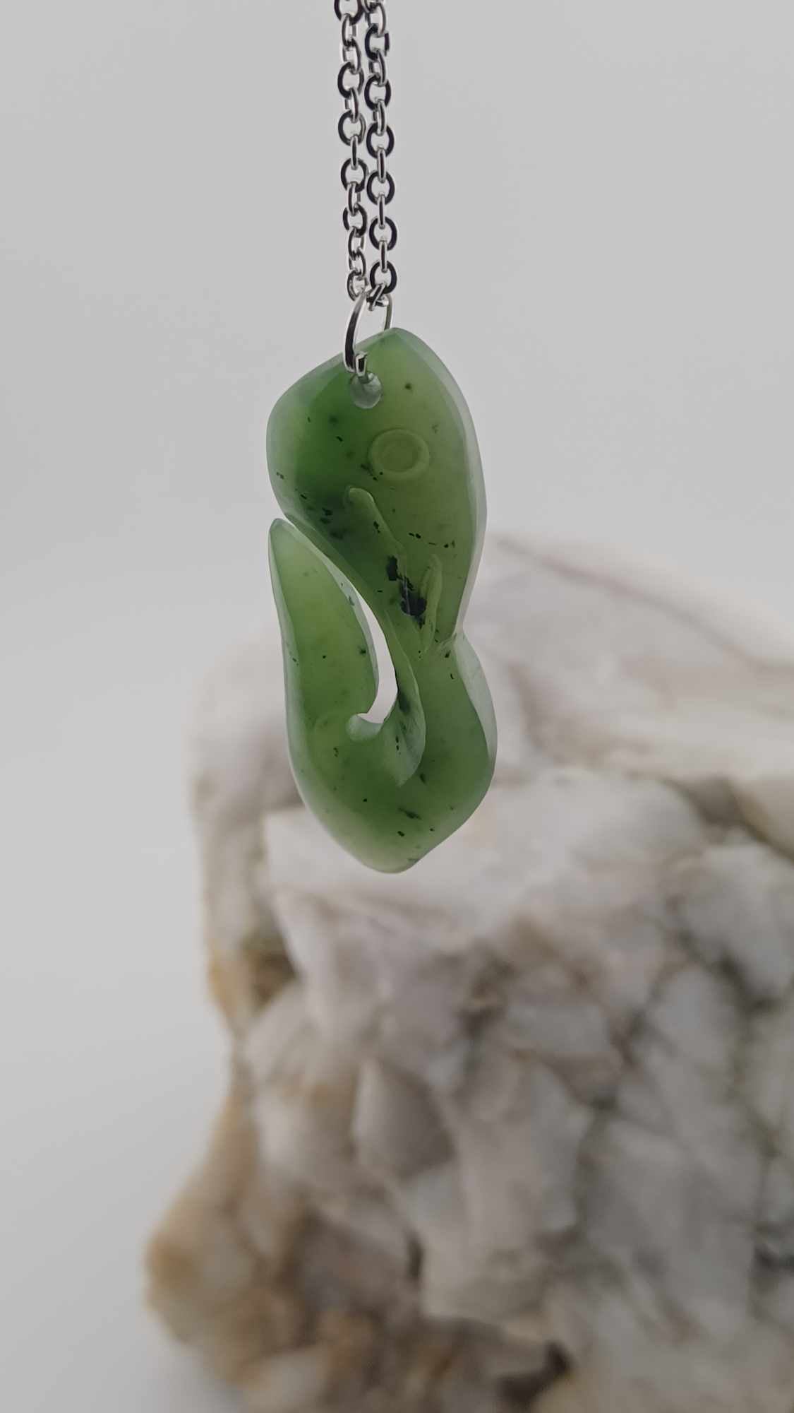 Grade-A Bird Nephrite Jade Hook Pendant Necklace - High Quality
