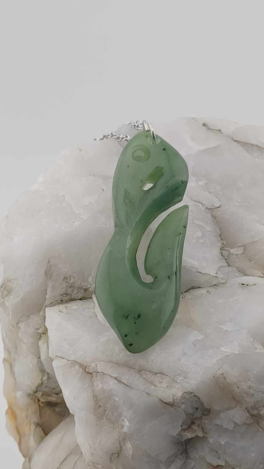 Grade-A Bird Nephrite Jade Hook Pendant Necklace - High Quality