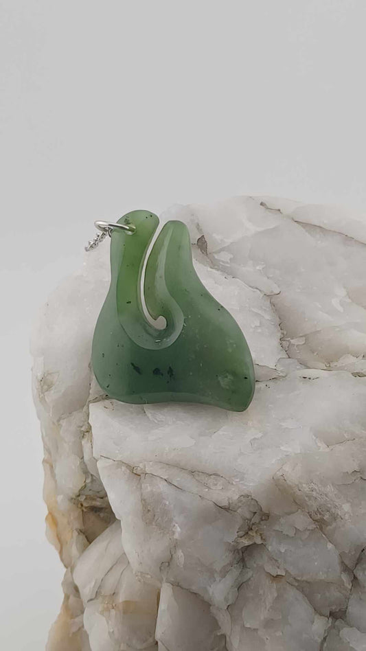 Grade-A Nephrite Jade Hook Pendant Necklace - Highly Translucent