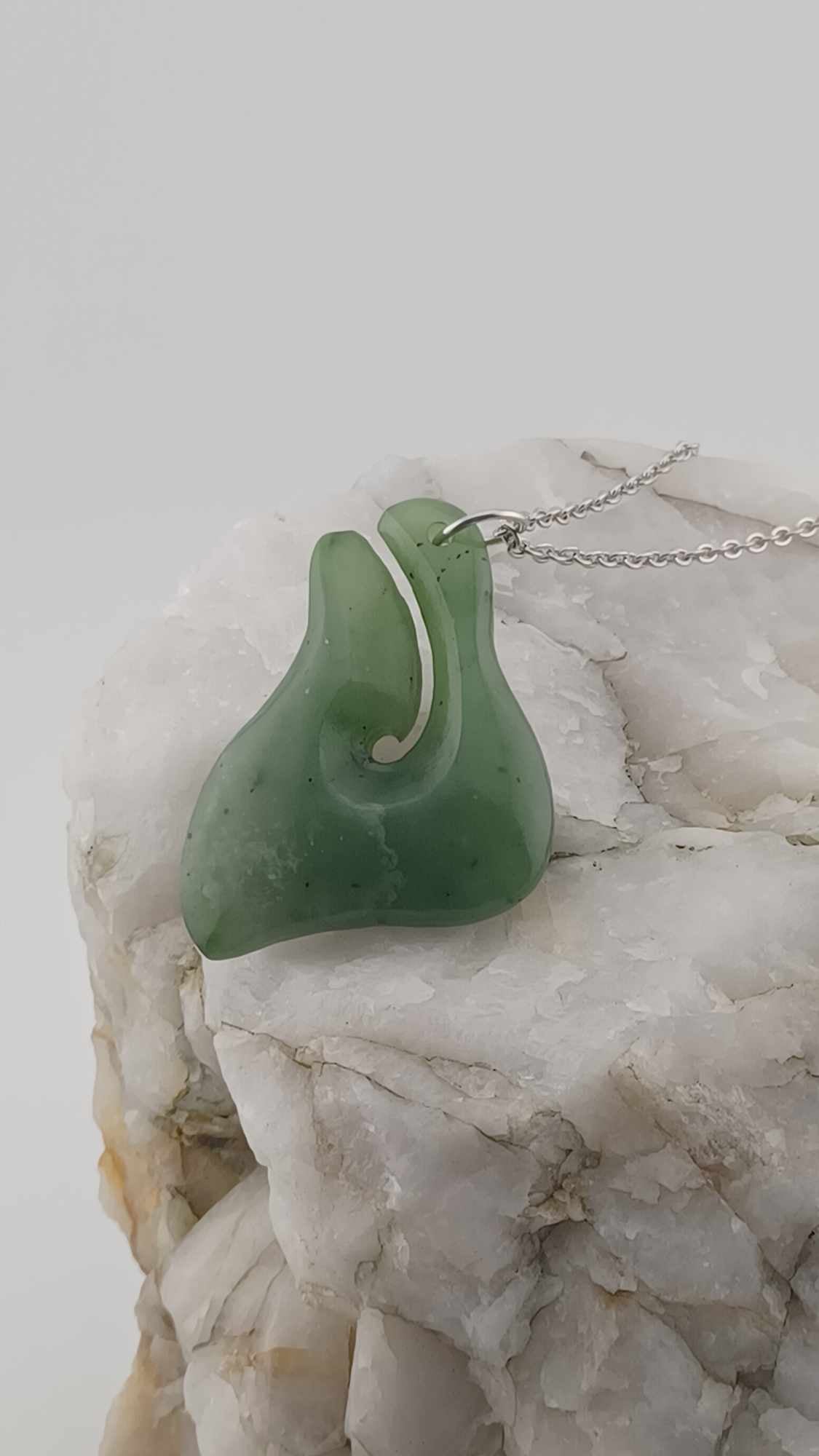 Grade-A Nephrite Jade Hook Pendant Necklace - Highly Translucent