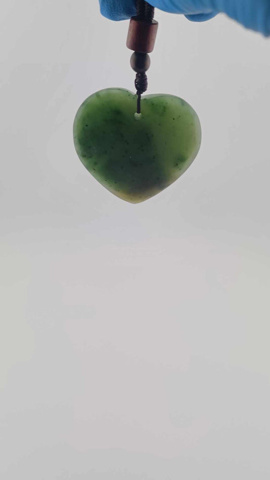 Large Nephrite Jade Heart Pendant Necklace - Grade-B+