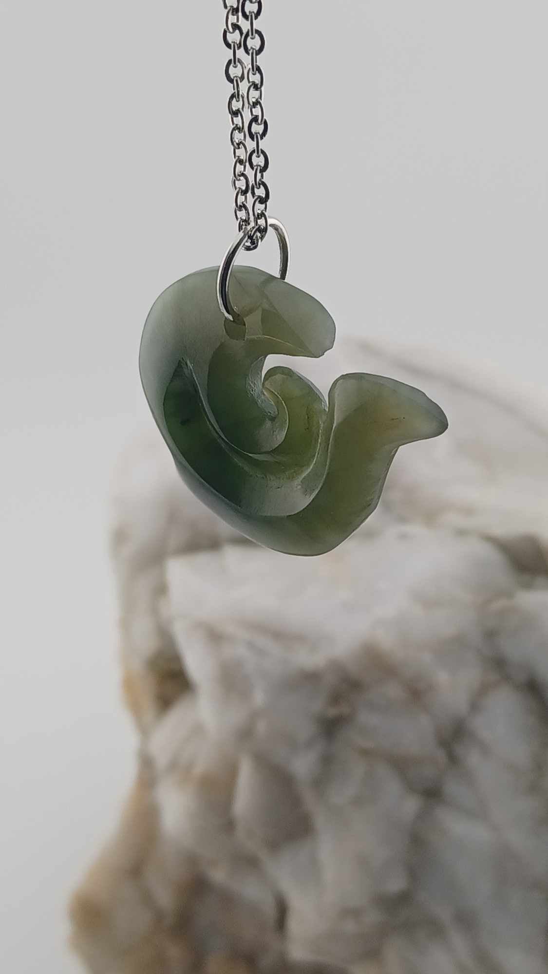 Spiral/Curved Nephrite Jade Pendant Necklace - Grade B+