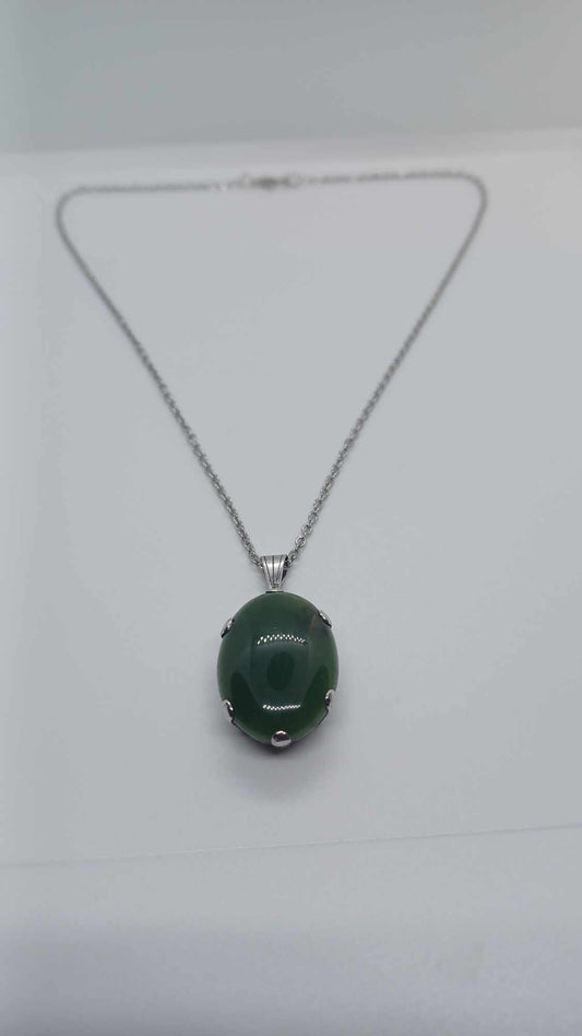 Sterling-Silver BC Jade Pendant Necklace (Large Pendant)