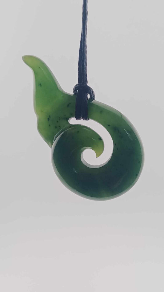 Grade-A Canadian Nephrite Jade Whale-Tail Pendant Necklace