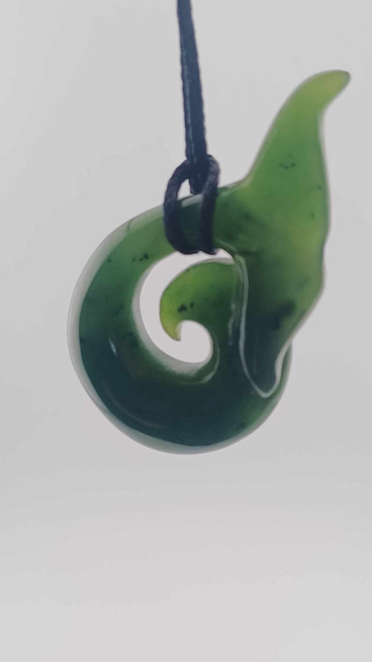 Grade-A Canadian Nephrite Jade Whale-Tail Pendant Necklace