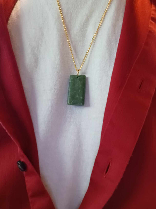 BC Nephrite jade rectangle drop pendant necklace