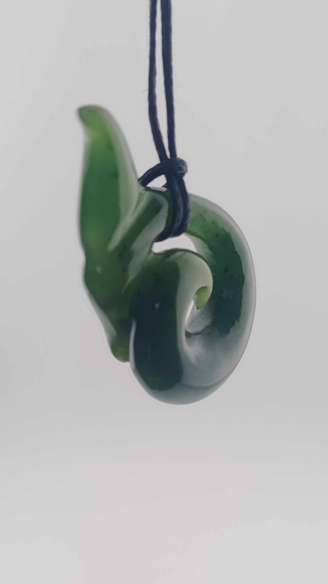 Grade-A Canadian Nephrite Jade Whale-Tail Pendant Necklace